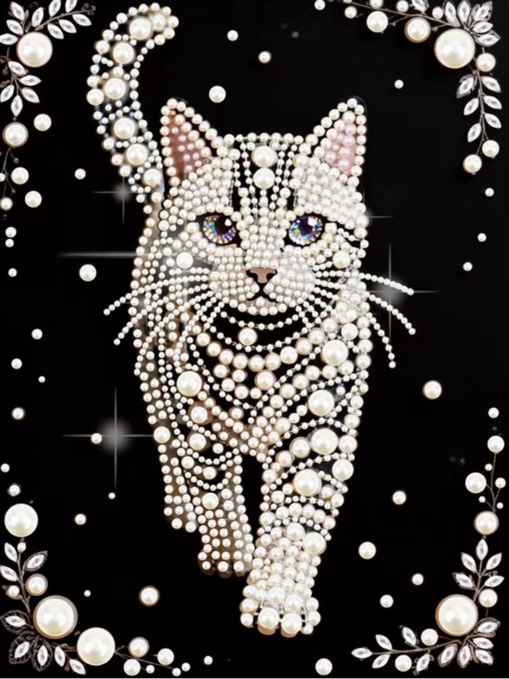 (200P) DIY Pearl Partial Diamond Painting Kit Cat
